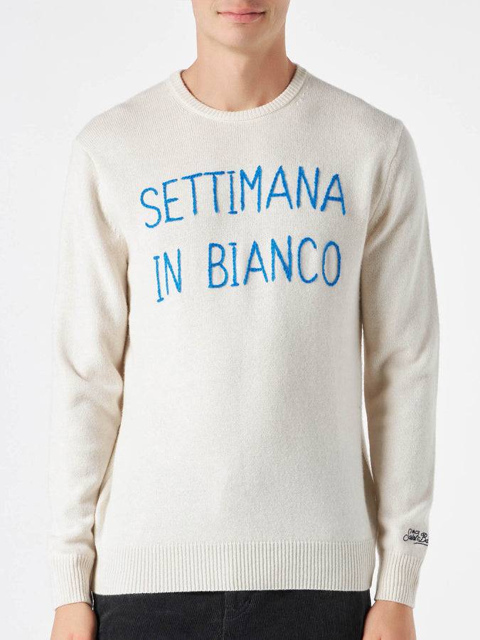 Mc2 Saint Barth Maglia Da Uomo Bianca Con Ricamo Settimana In Bianco