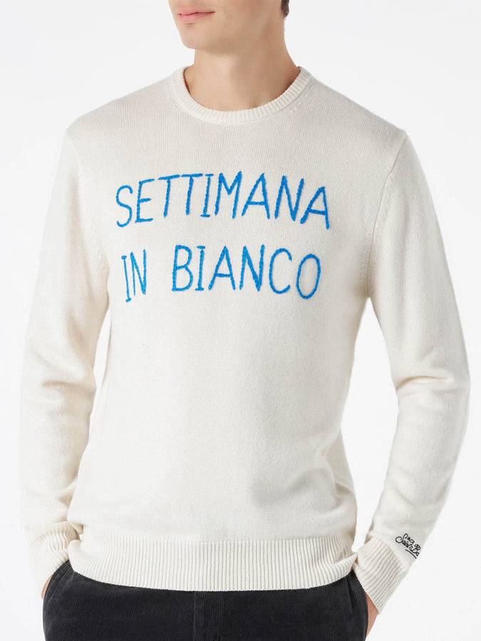 Mc2 Saint Barth Maglia da uomo bianca con ricamo Settimana in bianco