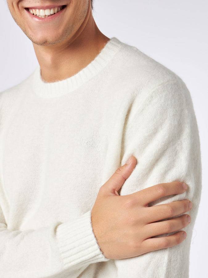 Mc2 Saint Barth Maglia Da Uomo Bianca In Lana Stretch Con Ricamo St. Barth