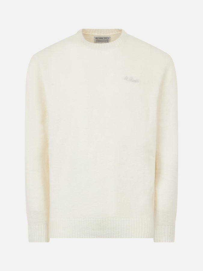 Mc2 Saint Barth Maglia Da Uomo Bianca In Lana Stretch Con Ricamo St. Barth