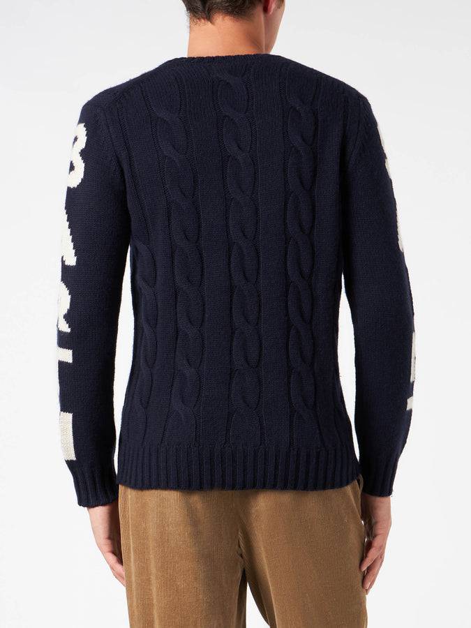 Mc2 Saint Barth Maglia Da Uomo Blu Intrecciato Girocollo Pesante