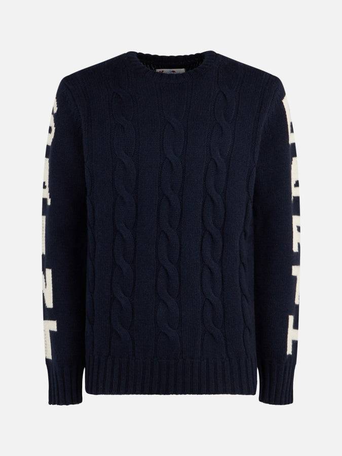 Mc2 Saint Barth Maglia Da Uomo Blu Intrecciato Girocollo Pesante