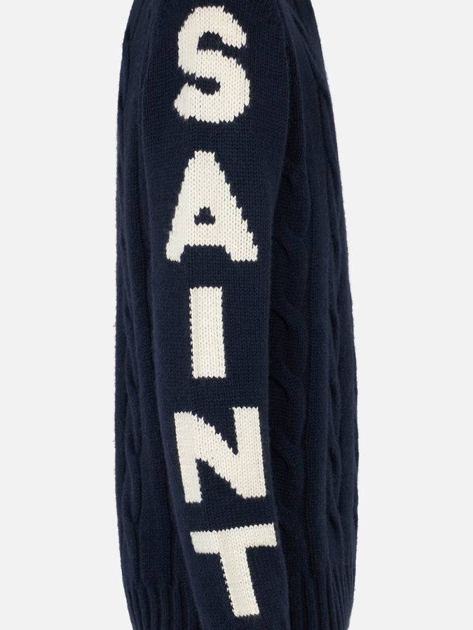 Mc2 Saint Barth Maglia Da Uomo Blu Intrecciato Girocollo Pesante