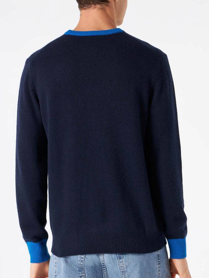 Mc2 Saint Barth Maglia Da Uomo Blu Navy Con Ricamo Lupo Di St. Moritz