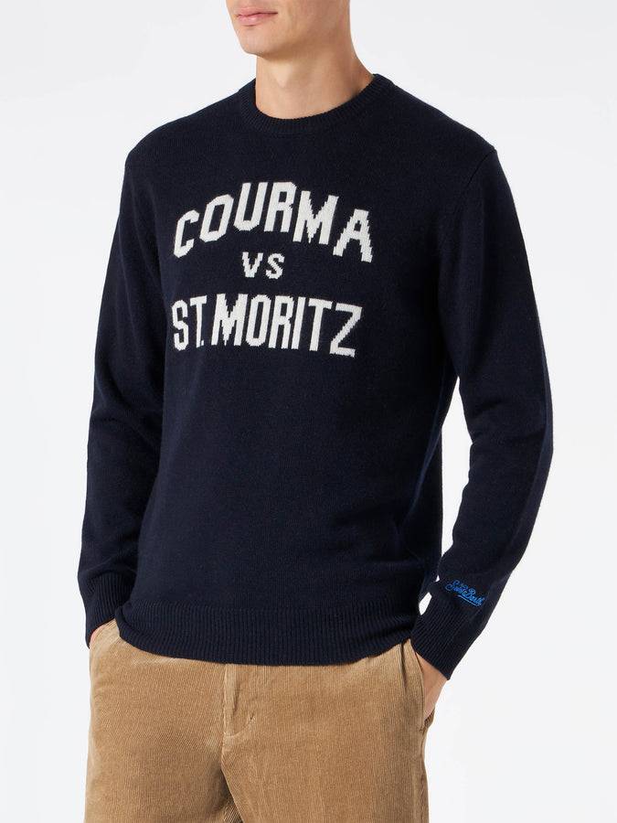 Mc2 Saint Barth Maglia Da Uomo Blu Navy Con Stampa Courma Vs St. Moritz