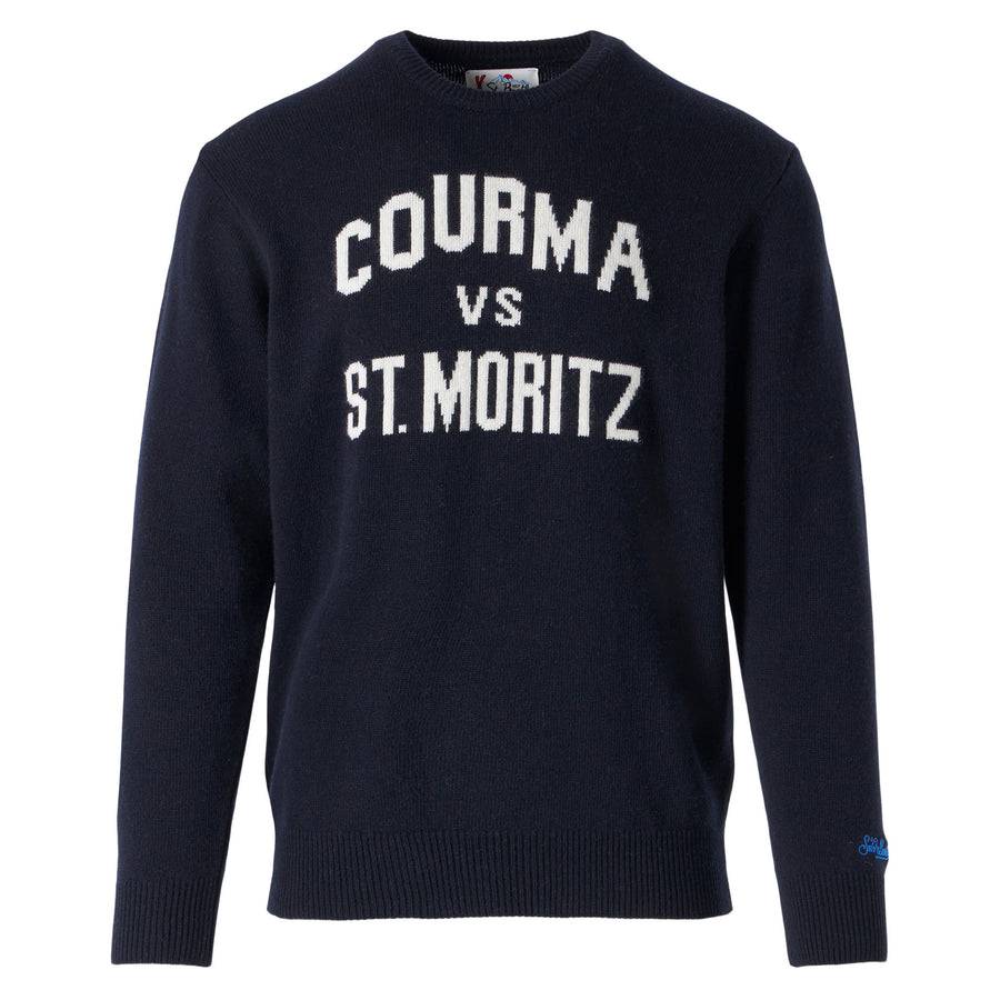Mc2 Saint Barth Maglia Da Uomo Blu Navy Con Stampa Courma Vs St. Moritz