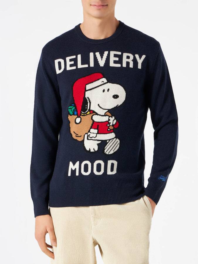 Mc2 Saint Barth Maglia da uomo blu navy con stampa Snoopy | EDIZIONE SPECIALE PEANUTS™