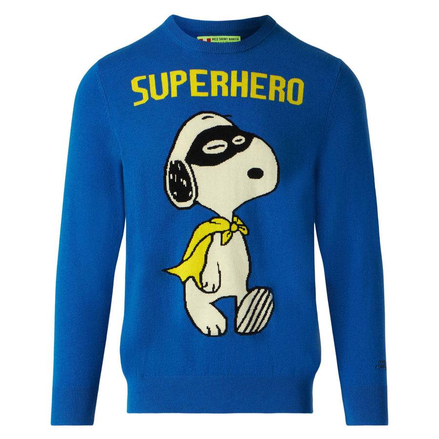 Mc2 Saint Barth Maglia Da Uomo Blu Stampa Snoopy Superhero | SNOOPY - EDIZIONE SPECIALE PEANUTS™