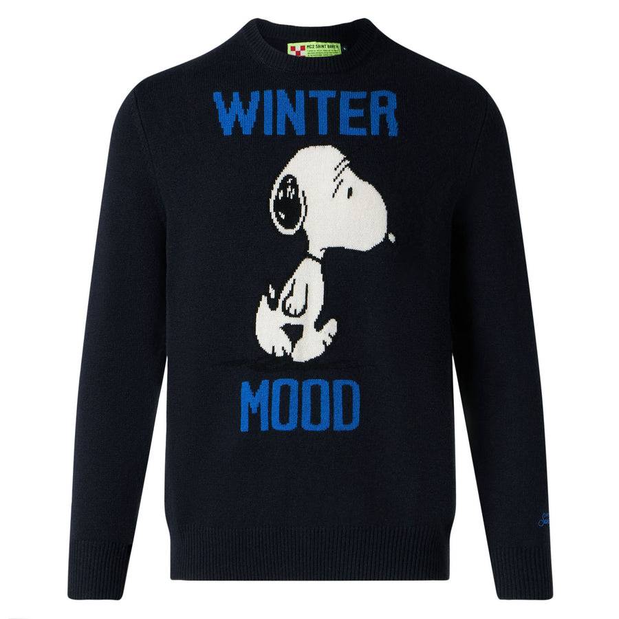 Mc2 Saint Barth Maglia Da Uomo Blu Stampa Winter Mood Snoopy | SNOOPY - EDIZIONE SPECIALE PEANUTS™
