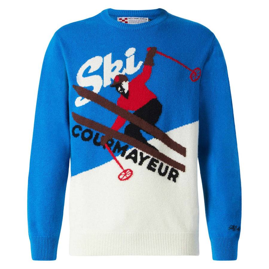 Mc2 Saint Barth Maglia Da Uomo Bluette E Bianca Con Courmayeur Postcard
