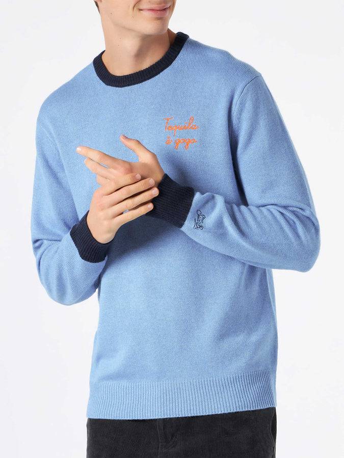 Mc2 Saint Barth Maglia Da Uomo Celeste Con Ricamo Tequila à Gogo
