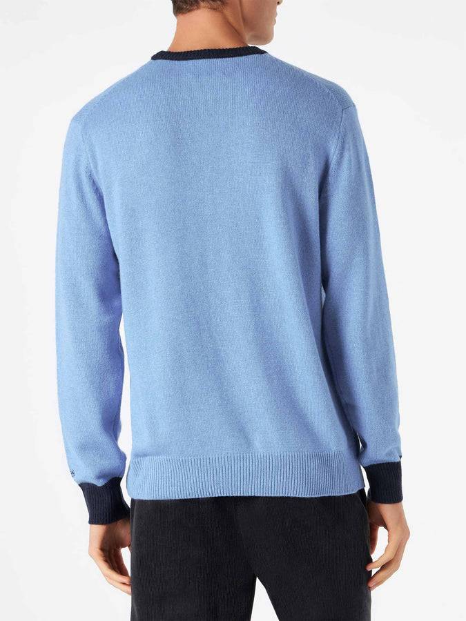Mc2 Saint Barth Maglia Da Uomo Celeste Con Ricamo Tequila à Gogo