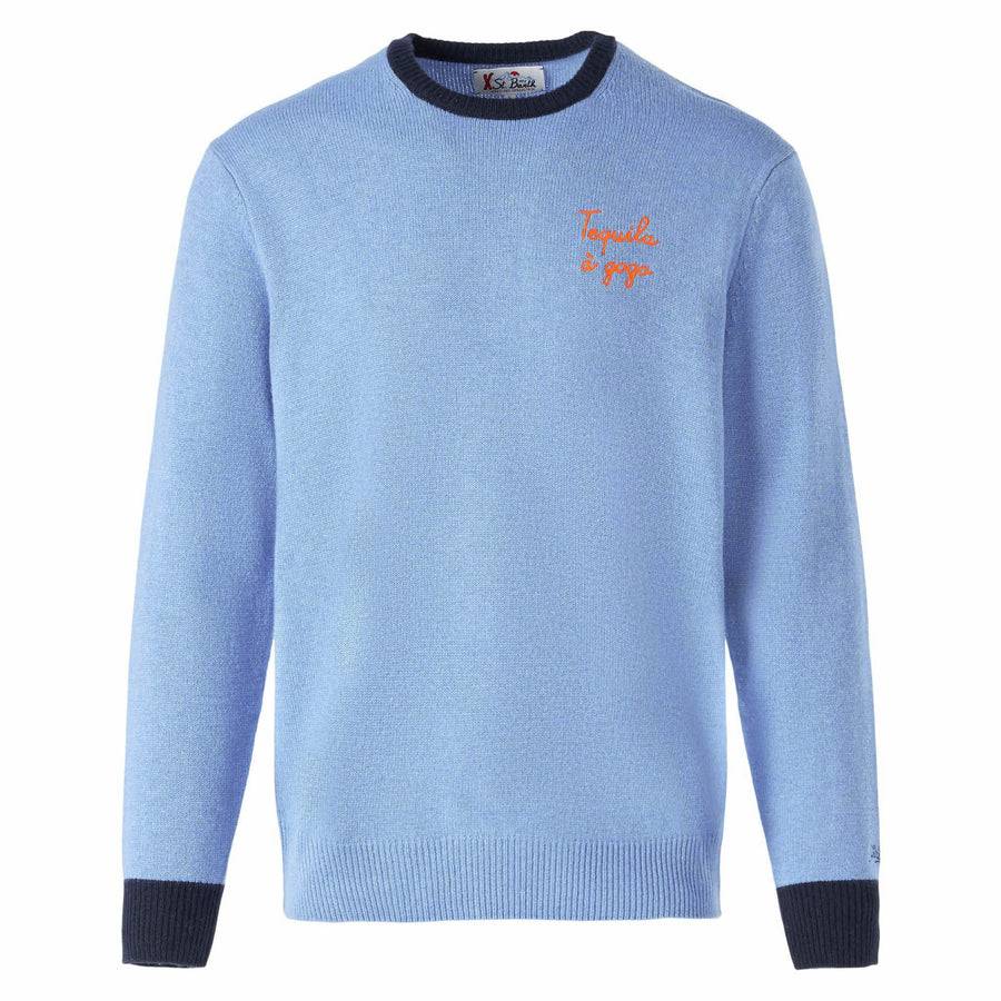 Mc2 Saint Barth Maglia Da Uomo Celeste Con Ricamo Tequila à Gogo