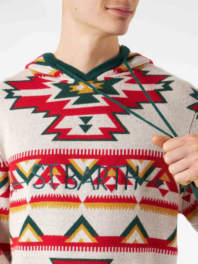 Mc2 Saint Barth Maglia Da Uomo Con Cappuccio Fantasia Etnica