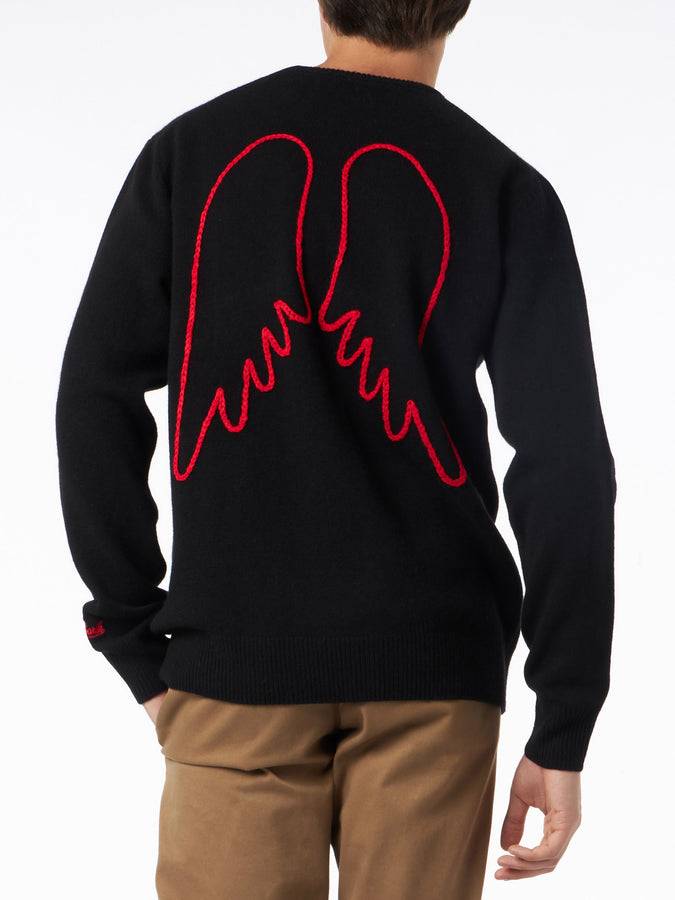 Mc2 Saint Barth Maglia Da Uomo Con Ricamo Frontale DIAVOLO IN ME E Ali Posteriori