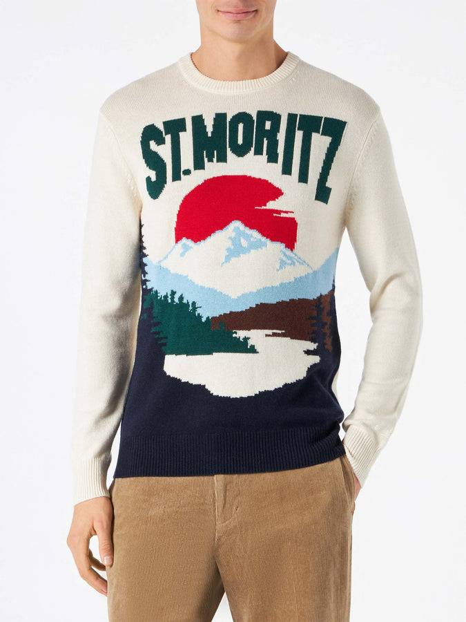 Mc2 Saint Barth Maglia Da Uomo Con Stampa Cartoline Di St.Moritz