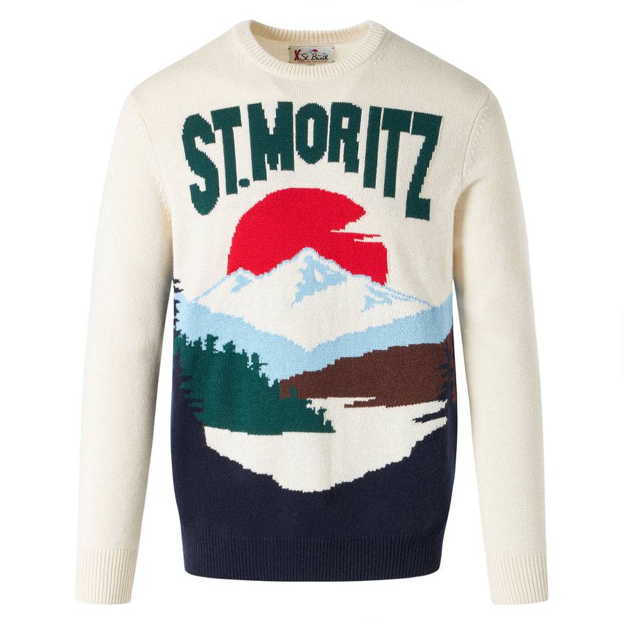 Mc2 Saint Barth Maglia Da Uomo Con Stampa Cartoline Di St.Moritz