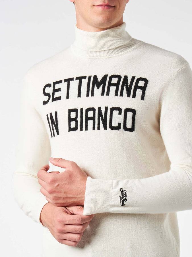 Mc2 Saint Barth Maglia Da Uomo Dolcevita Con Stampa Jacquard Settimana In Bianco