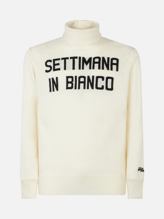 Mc2 Saint Barth Maglia Da Uomo Dolcevita Con Stampa Jacquard Settimana In Bianco