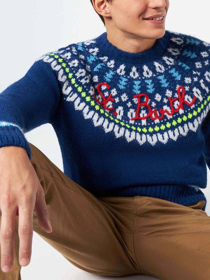 Mc2 Saint Barth Maglia Da Uomo Garzata Con Jacquard Islandese