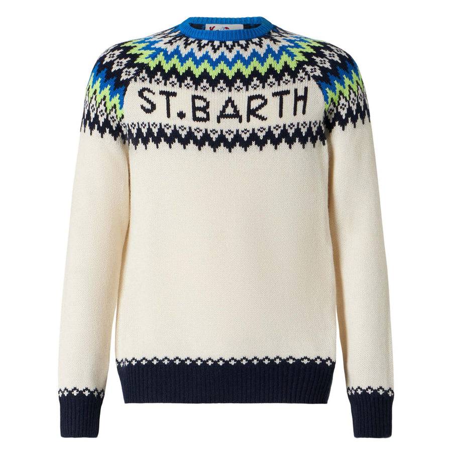 Mc2 Saint Barth Maglia Da Uomo Garzata Con Jacquard Islandese