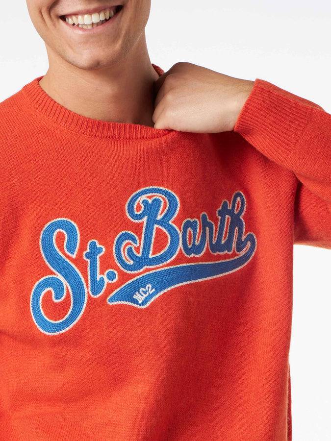 Mc2 Saint Barth Maglia Da Uomo Girocollo Arancione Con Ricamo St. Barth