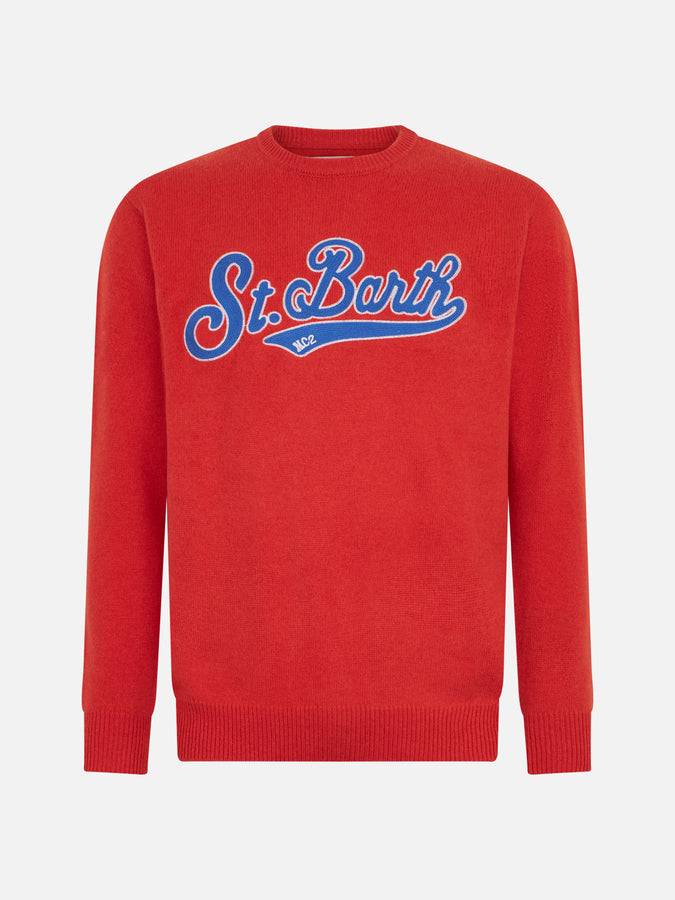 Mc2 Saint Barth Maglia Da Uomo Girocollo Arancione Con Ricamo St. Barth