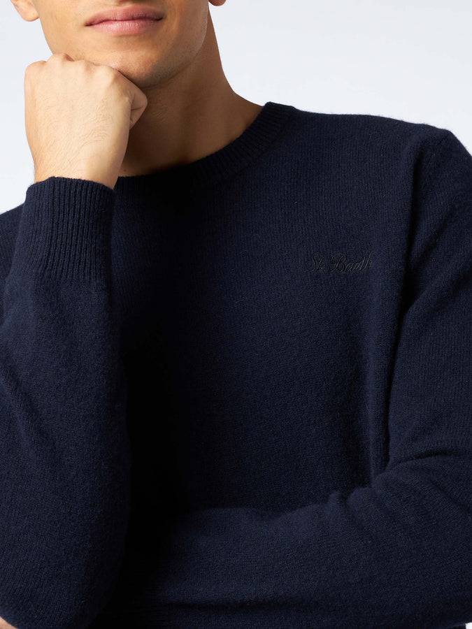 Mc2 Saint Barth Maglia Da Uomo Girocollo Blu Con Ricamo St. Barth