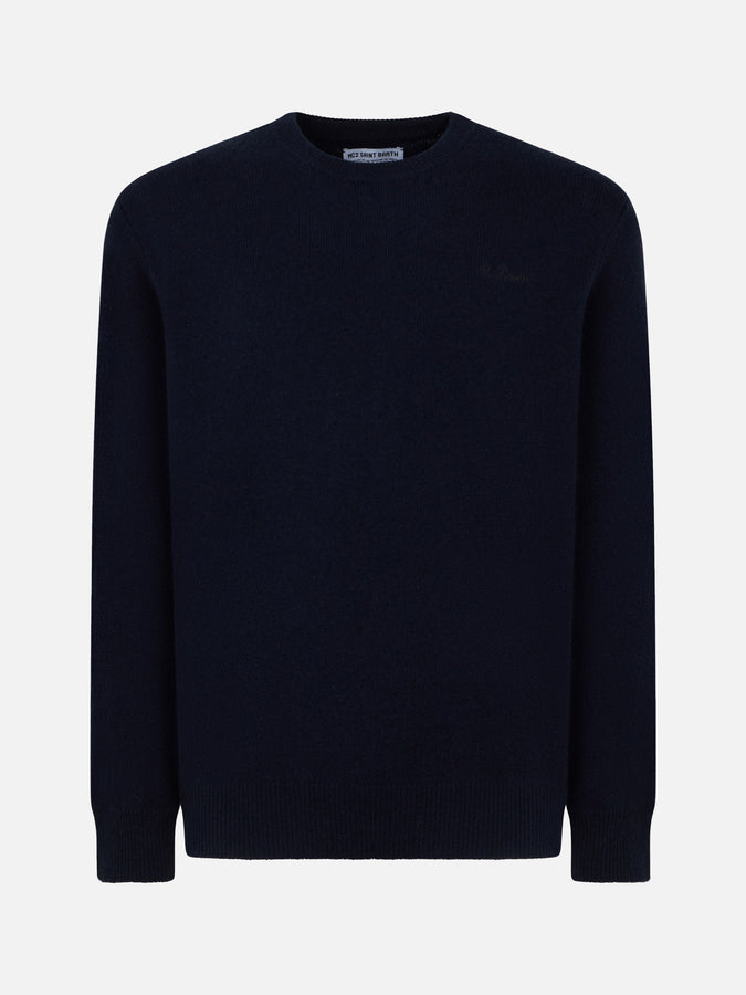 Mc2 Saint Barth Maglia Da Uomo Girocollo Blu Con Ricamo St. Barth