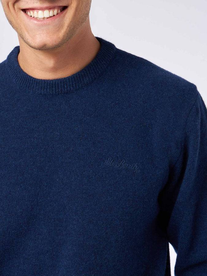 Mc2 Saint Barth Maglia Da Uomo Girocollo Blu Con Ricamo St. Barth