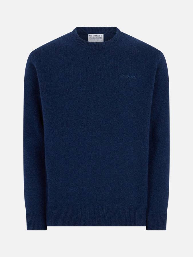 Mc2 Saint Barth Maglia Da Uomo Girocollo Blu Con Ricamo St. Barth