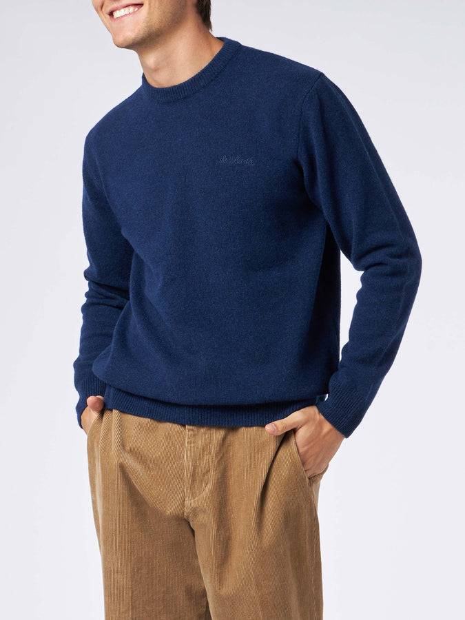Mc2 Saint Barth Maglia da uomo girocollo blu con ricamo St. Barth