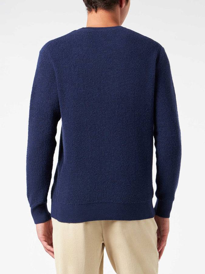 Mc2 Saint Barth Maglia Da Uomo Girocollo Bluette Bouclé Con Ricamo Saint Barth Padel Club