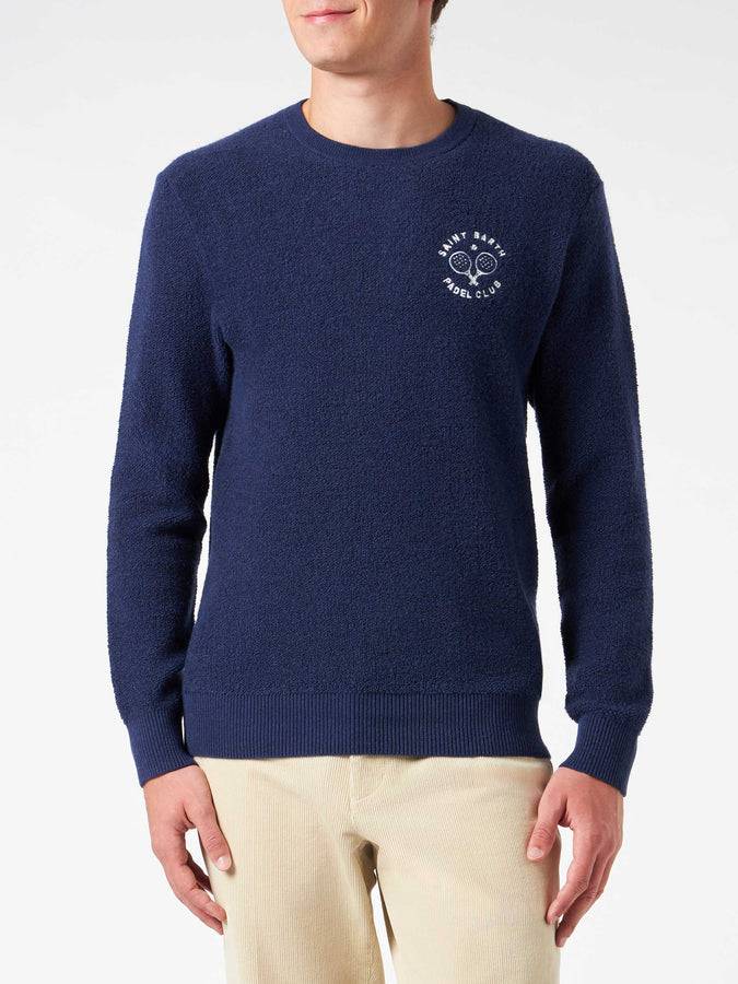 Mc2 Saint Barth Maglia Da Uomo Girocollo Bluette Bouclé Con Ricamo Saint Barth Padel Club
