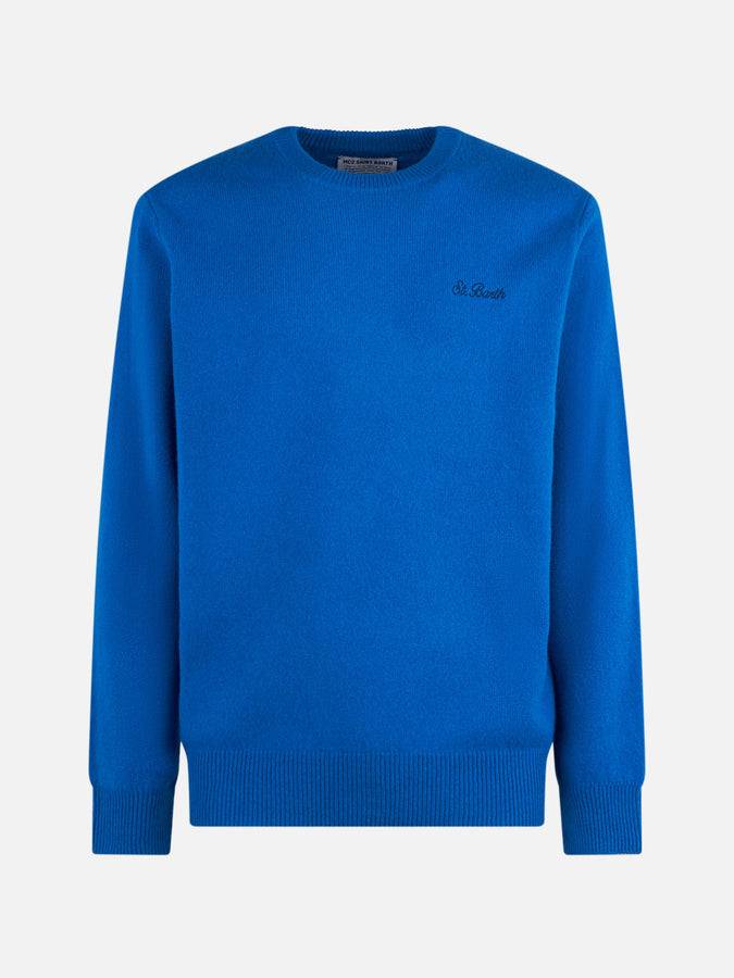 Mc2 Saint Barth Maglia Da Uomo Girocollo Bluette Con Ricamo St. Barth