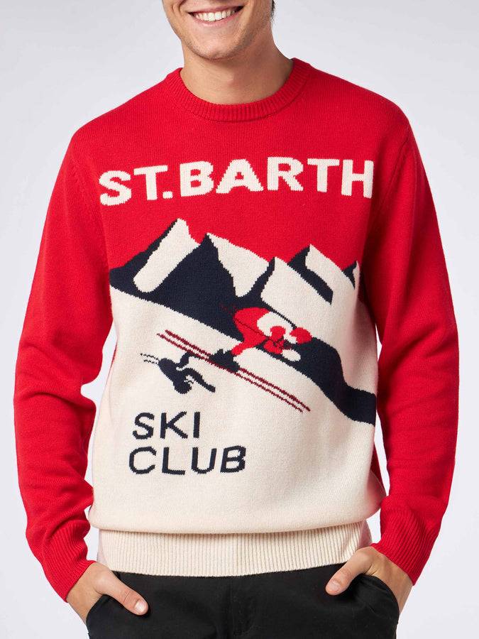 Mc2 Saint Barth Maglia Da Uomo Girocollo Con Stampa Jacquard Cartolina St. Barth Ski Club
