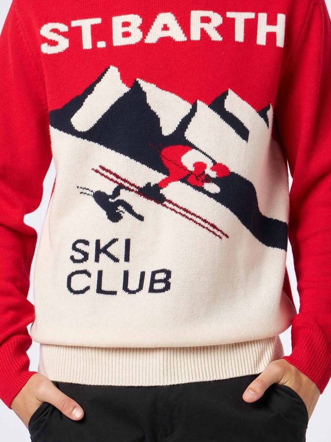 Mc2 Saint Barth Maglia Da Uomo Girocollo Con Stampa Jacquard Cartolina St. Barth Ski Club