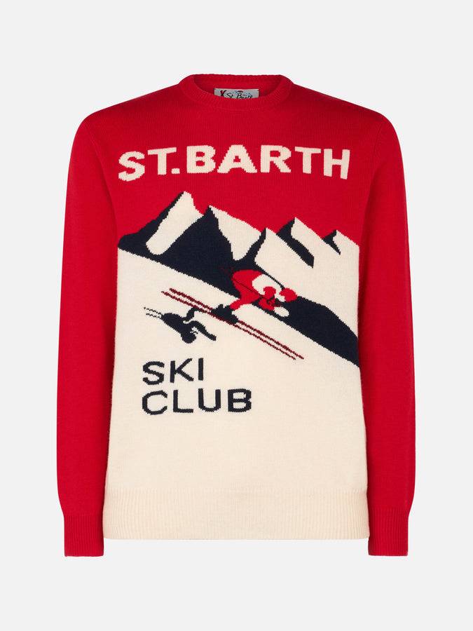 Mc2 Saint Barth Maglia Da Uomo Girocollo Con Stampa Jacquard Cartolina St. Barth Ski Club