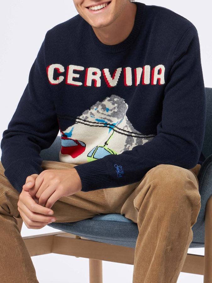Mc2 Saint Barth Maglia Da Uomo Girocollo Con Stampa Jacquard Cartolina Di Cervinia