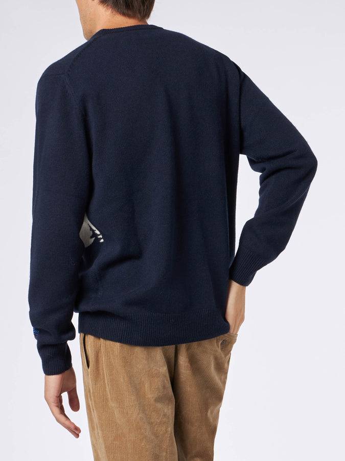 Mc2 Saint Barth Maglia Da Uomo Girocollo Con Stampa Jacquard Cartolina Di Cervinia