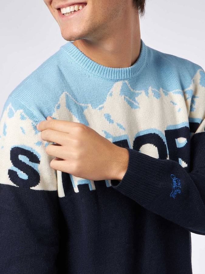 Mc2 Saint Barth Maglia Da Uomo Girocollo Con Stampa Jacquard Cartolina St. Moritz