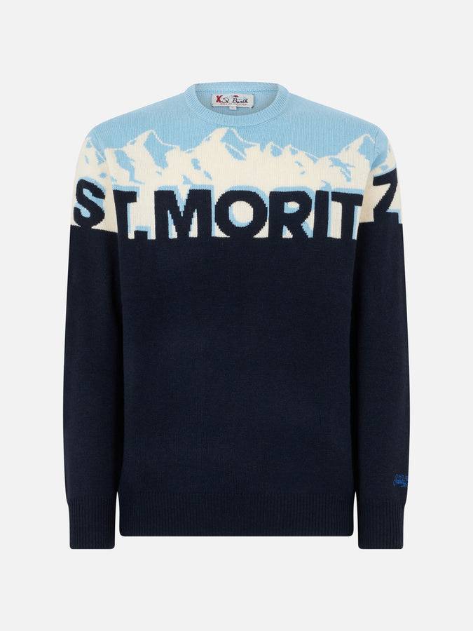 Mc2 Saint Barth Maglia Da Uomo Girocollo Con Stampa Jacquard Cartolina St. Moritz