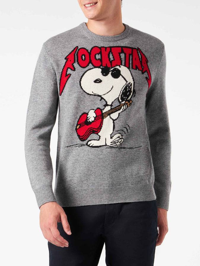 Mc2 Saint Barth Maglia da uomo girocollo con stampa jacquard Snoopy rockstar | SNOOPY - EDIZIONE SPECIALE ©PEANUTS