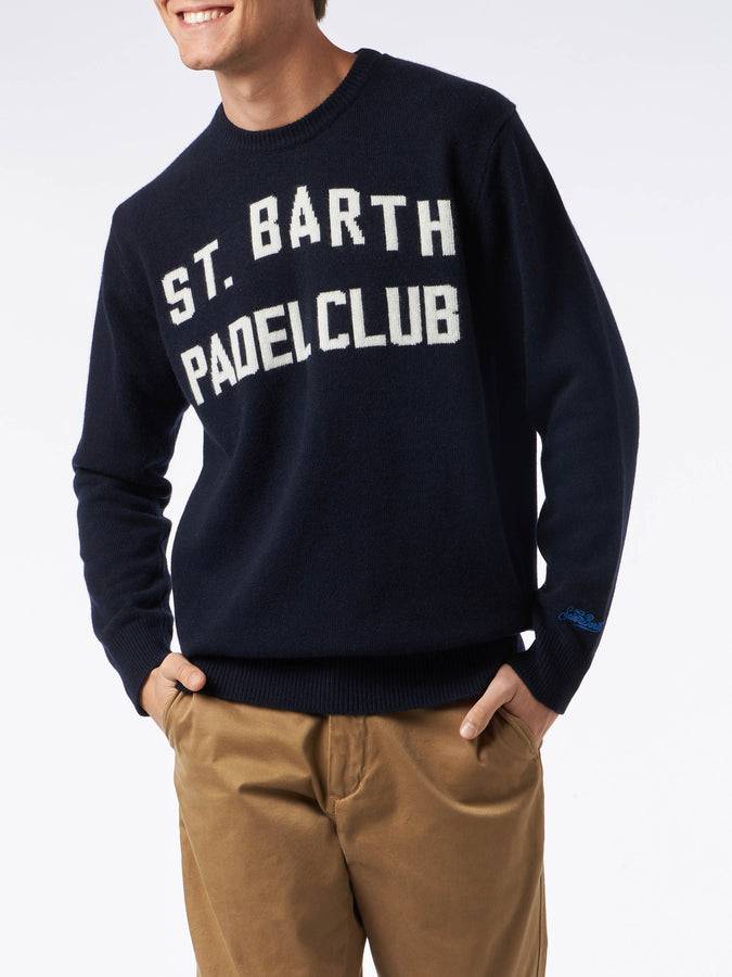 Mc2 Saint Barth Maglia Da Uomo Girocollo Con Stampa Jacquard St. Barth Padel Club