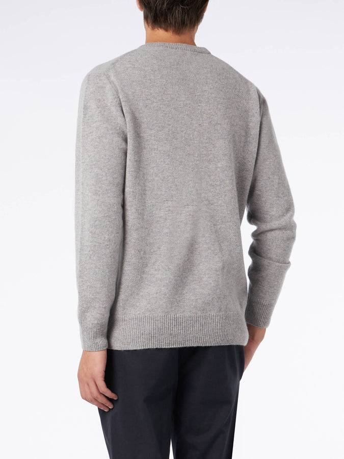 Mc2 Saint Barth Maglia Da Uomo Girocollo Grigio Melange Con Ricamo St. Barth