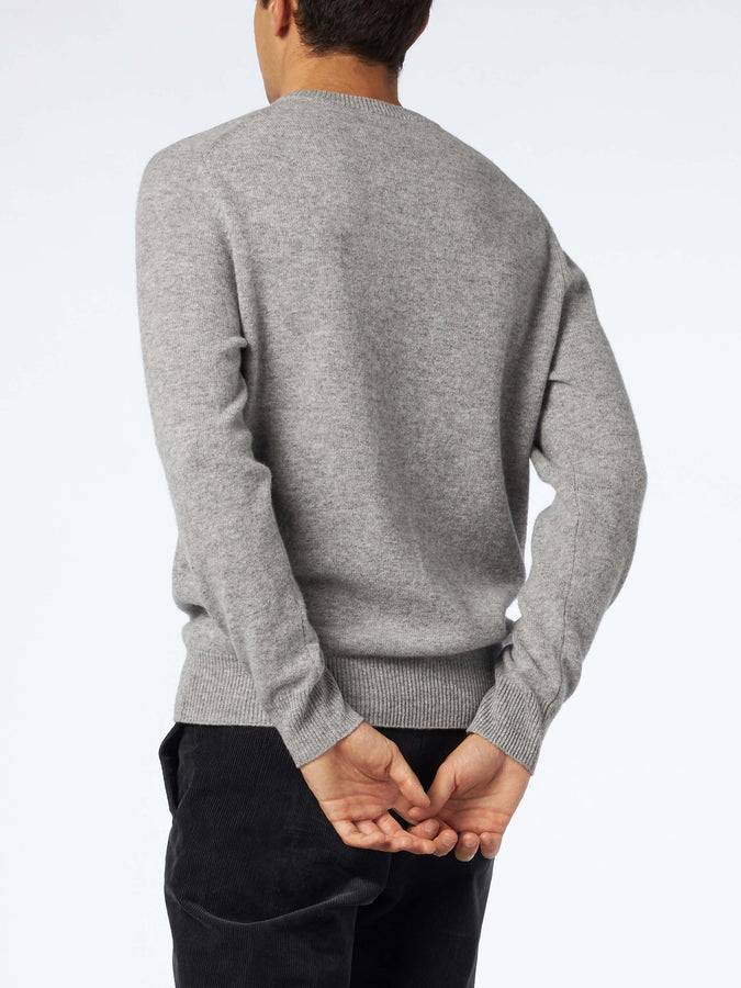 Mc2 Saint Barth Maglia Da Uomo Girocollo Grigio Mélange Con Ricamo St. Barth