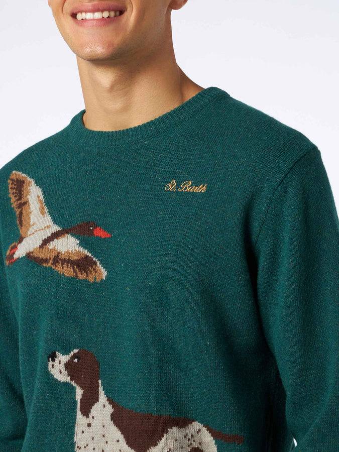 Mc2 Saint Barth Maglia Da Uomo Girocollo In Donegal Con Stampa Jacquard Cani Country