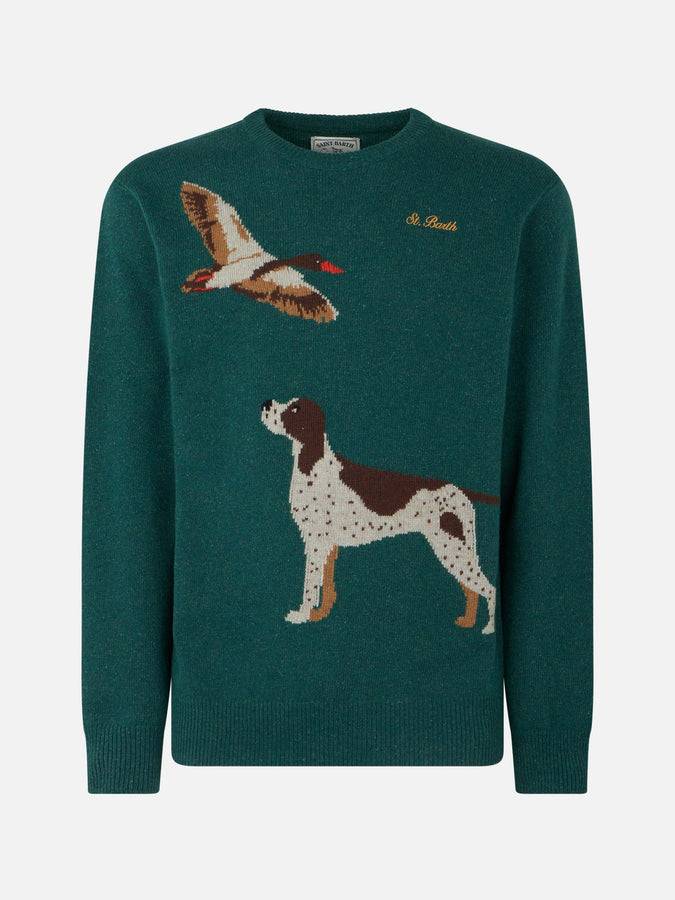 Mc2 Saint Barth Maglia Da Uomo Girocollo In Donegal Con Stampa Jacquard Cani Country