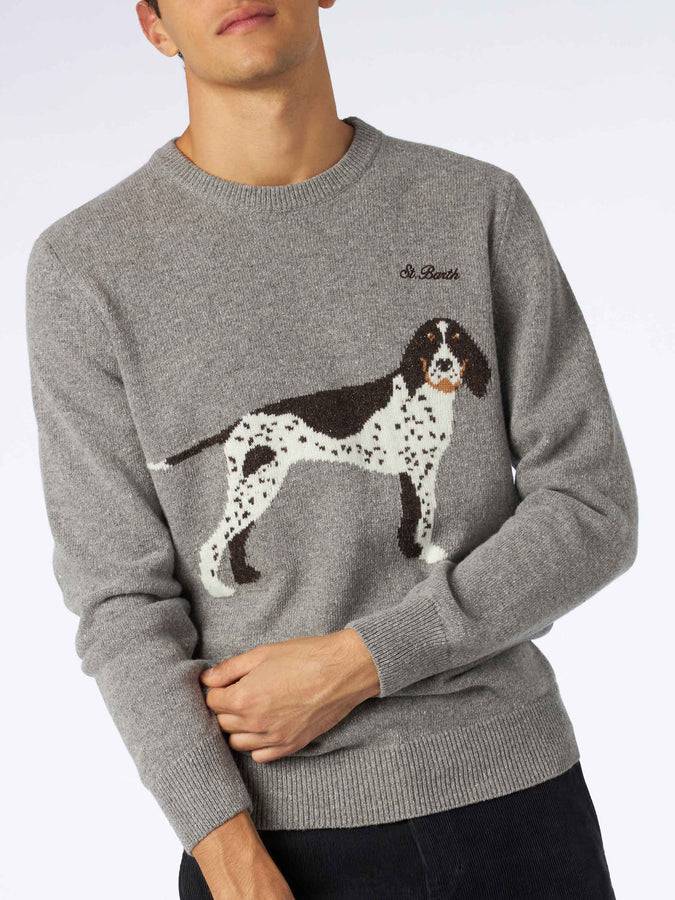 Mc2 Saint Barth Maglia Da Uomo Girocollo In Donegal Con Stampa Jacquard Cani Country