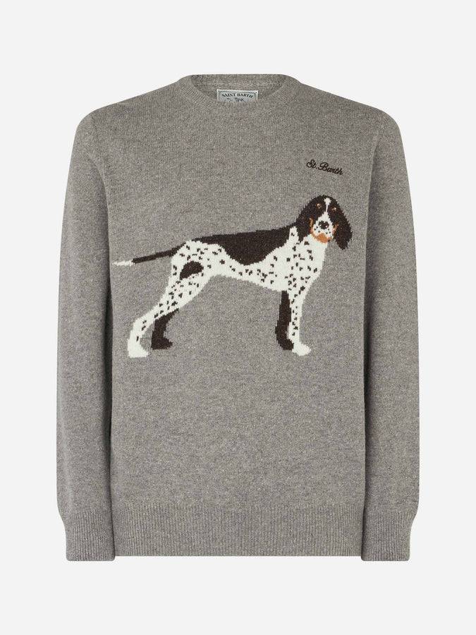 Mc2 Saint Barth Maglia Da Uomo Girocollo In Donegal Con Stampa Jacquard Cani Country